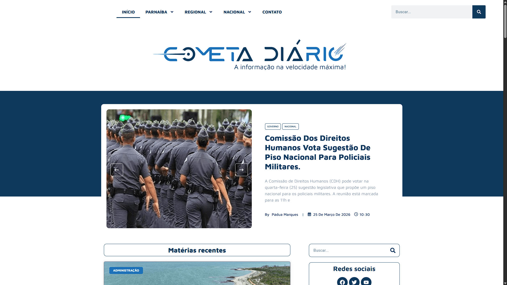 Capa do portfólio — Cometa Diário