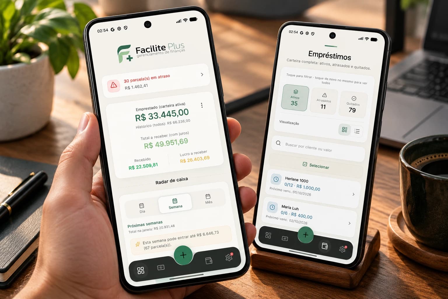 Facilite Plus — Gestão de empréstimo. Cobrar, anotar, no celular.
