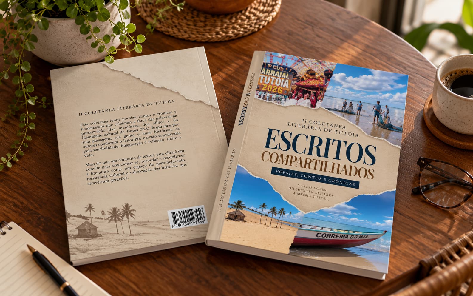 Mockup do livro Escritos Compartilhados — II Coletânea Literária de Tutoia