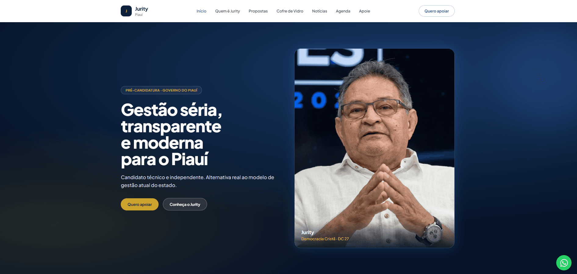 Professor Jurity — Site de pré-candidatura ao governo do Piauí — Democracia Cristã (2026).